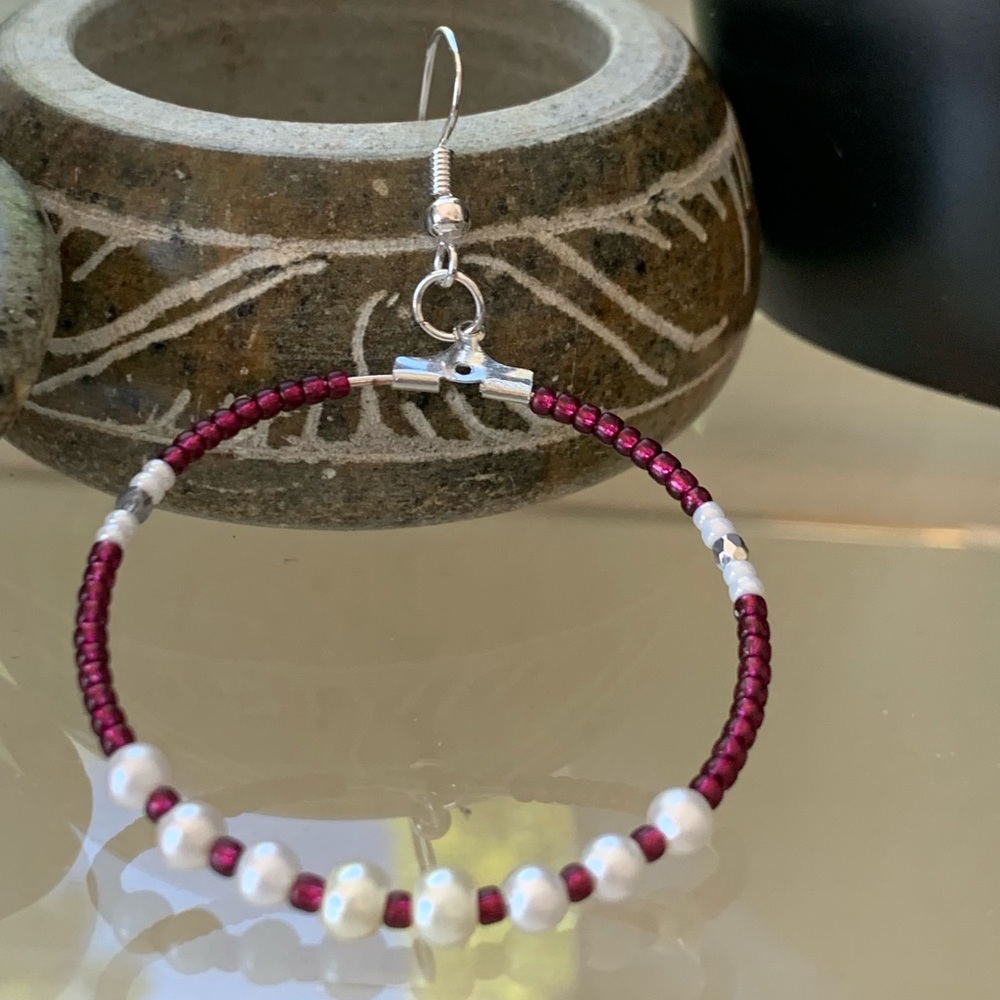 Handmade Beaded Hoop Earrings - Picture 6 of 11